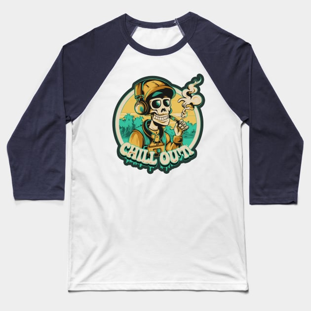 Hip Hop Skull Chill Out Artwork smoking weed Baseball T-Shirt by diegotorres